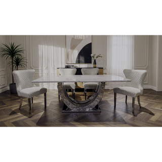 Sunvega Glam White Diamond Pattern Upholstered Side Chairs with Nailhead Trim