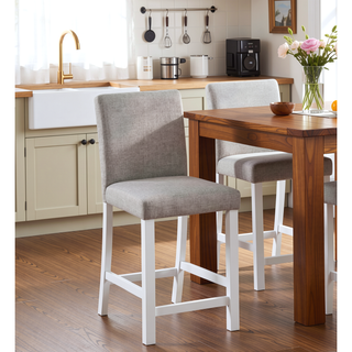 Sunvega Solid Wood Counter Height Chairs with Padded Seat for Dining Room, White & Gray