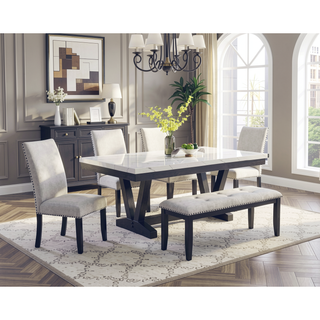 Sunvega Modern Light Gray Finish 2pc Side Chair with Fabric Upholstery and Nailhead Trim