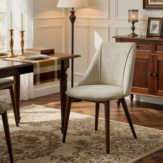 Sunvega Polished Microfiber Beige Side Chair with Walnut Finish and Cushioned Seat