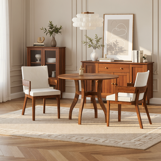 Sunvega Modern Walnut Finish Wood and White Glossy PU Leather Dining Chairs Set of 2