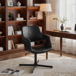 Sunvega Retro Chic Modern Swivel Accent Chair with Black Faux Leather Upholstery
