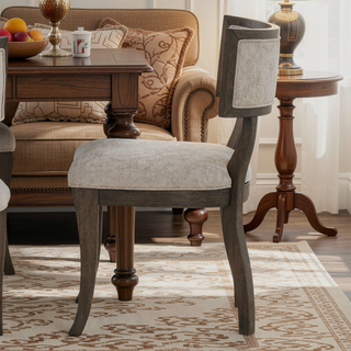 Sunvega Aged Brown Oak Upholstered Dining Chairs with Curved Legs (Set of 2)