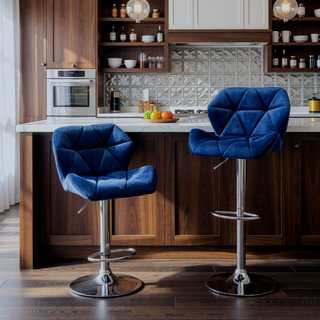 Sunvega Velvet Diamond Tufted Swivel Adjustable Height Barstool Set of 2 Gray