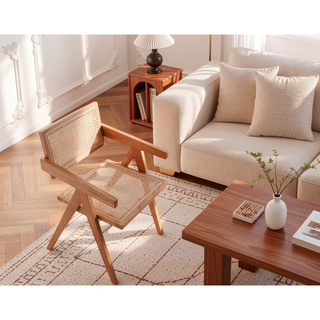 Sunvega Modern Natural Cane Armchair with Square Backrest for Dining Room