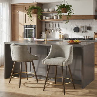 Sunvega Swivel Counter Stool with 360 Degree Spin and Beige Tweed Fabric