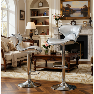 Sunvega Adjustable Swivel Barstool Set with Chrome Base and Faux Leather Seat