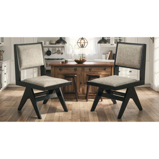 Sunvega Contemporary Black Dining Chairs with Light Gray Upholstered Padded Seat Cushions