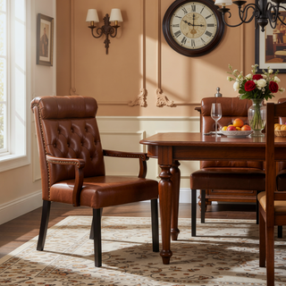 Sunvega Dark Grey Roll Top Button Tufted Dining Chairs Set of 2