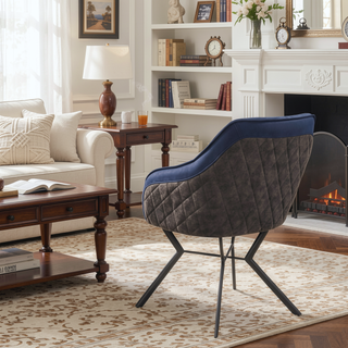 Sunvega Blue and Gunmetal Upholstered Dining Chairs with Sloped Armrests and Slim Angled Legs