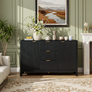 Sunvega Sideboard with Artistic Wave Design and Adjustable Shelves for Living Room