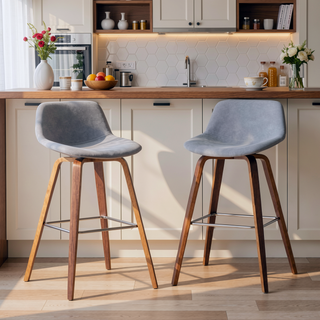 Sunvega Mid Century Modern Bentwood Bar Stools with Vegan Faux Leather Upholstery Set of 2