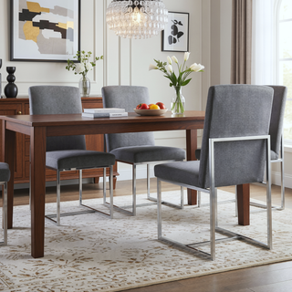 Sunvega Grey Upholstered High Back Dining Chair with Geometric Frame Set of 2