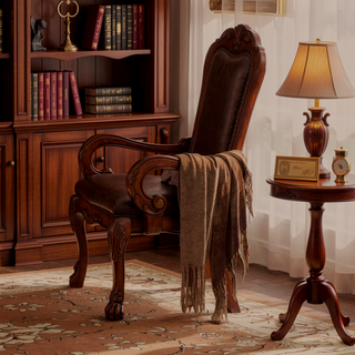 Sunvega Brown and Cherry Oak Arm Chair with Nailhead Trim and Wooden Claw Leg