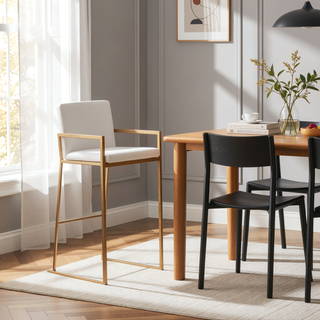 Sunvega Fuji High Back Barstool Set of 3 in Gold Steel and White Velvet