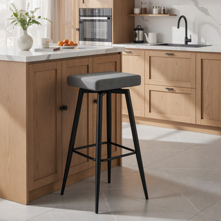 Sunvega Ale Fixed Height Bar Stool with Upholstered Faux Leather Seat and Black Metal Base Set of 2