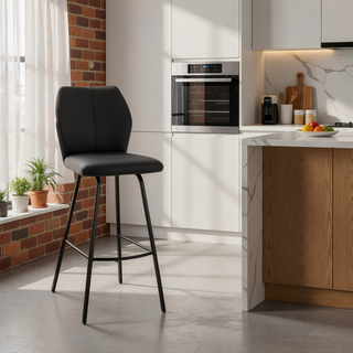 Sunvega 30-Inch Bar Stool with Gray Faux Leather Upholstery and Black Metal Frame