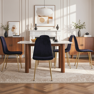 Sunvega Modern Medieval Style Dining Chairs with Velvet Cushions and Golden Metal Legs