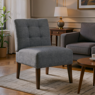 Sunvega Modern Gray Armless Accent Chair with Tufted Upholstery and Wood Legs