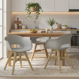 Sunvega Outdoor Dining Chairs with Acacia Wood Legs and Taupe Plastic Seat Set of 2
