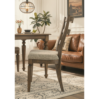Sunvega Light Brown Fabric and Weathered Oak Finish Side Chair Set of 2