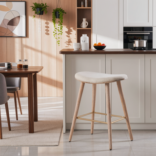 Sunvega Contemporary Counter Stool with Cream Fabric Upholstery and White Washed Wood