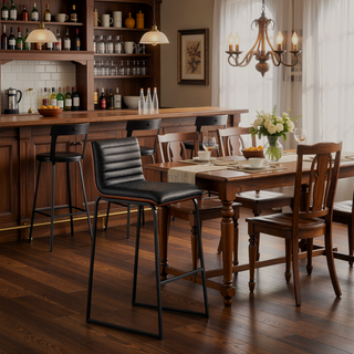Sunvega Mason Mara Contemporary Fixed-Height Barstool with Upholstered Seat and Walnut Wood Back