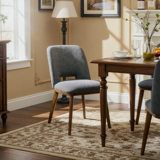 Sunvega Modern Blake Dark Grey Fabric Dining Chair Set of 2 with Walnut Wood Base