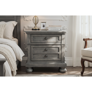Sunvega Gray Modern Nightstand with Full Extension Drawers and Felt-Lined Top