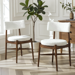 Sunvega Mid Century Modern Dining Chairs with Upholstered Boucle Seat and Rubber Wood Frame