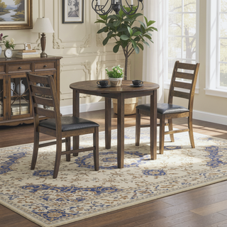 Sunvega Walnut Finish Round Drop Leaf Dining Table for Small Kitchen