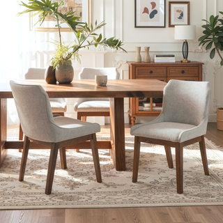 Sunvega Ellis Dining Chair Set of 2 with Linen Upholstery and Full Back Support