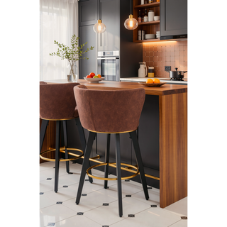 Sunvega 360 Swivel Counter Stools Set of 2 with Upholstered Backs and Goldy Footrest
