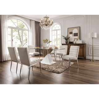 Sunvega Ivory Leatherette Side Chairs with Padded Seat and Black Metal Frame
