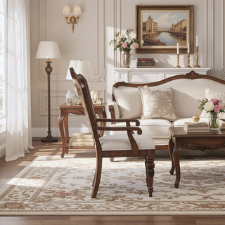Sunvega Mahogany Finish Upholstered Seat Traditional Queen Anne Arm Chair