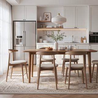 Sunvega Contemporary Counter Stool with Cream Fabric Upholstery and White Washed Wood