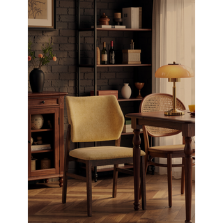 Sunvega Yellow Fabric and Walnut Finish Wooden Side Chair with Padded Seat