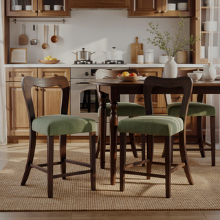 Sunvega Natural Rubberwood Counter Stool Set with Chunky Modern Design and Ergonomic Backrest