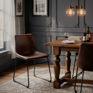 Sunvega Industrial Faux Leather Upholstered Side Chair with Metal Legs Set of 2