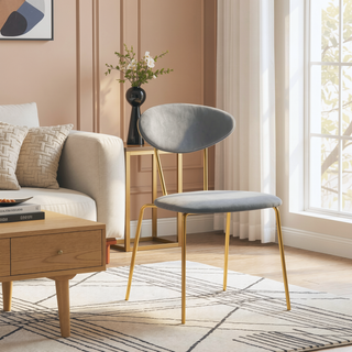 Sunvega Modern Gray Velvet and Gold Metal Leg Dining Chairs Set of 2