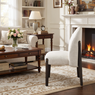Sunvega Beige Fabric Upholstered Side Chair with Espresso Wooden Frame