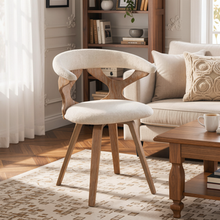 Sunvega Mid-Century Modern Dining Chair with Swivel Seat and Cream Fabric