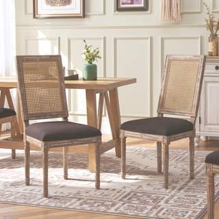 Sunvega French Country Dining Chairs with Upholstered Seats and Weathered Finish