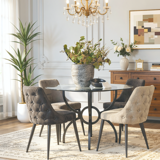 Sunvega Light Grey Tufted Dining Chair Set with Cushioned Seat and Tapered Legs