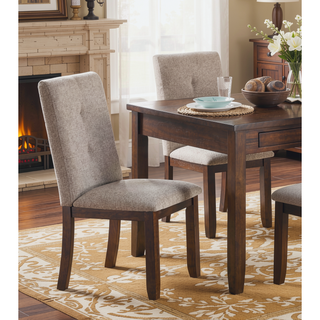 Sunvega Dark Cherry Finish Wood Frame Chenille Upholstered Dining Chairs Set of 2