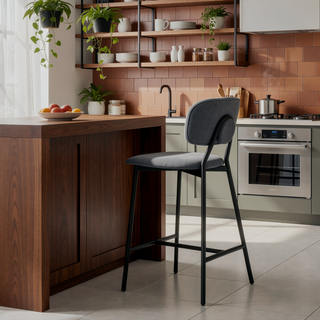 Sunvega Gray Faux Leather and Metal Counter Height Bar Stool with Footrest