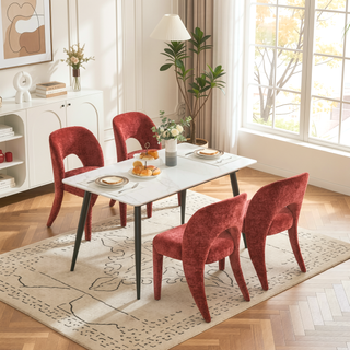 Sunvega Grey Chenille Dining Chairs with Hollowed-Out Backrest Set of 2