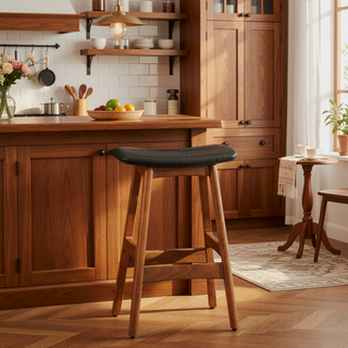 Sunvega Solid Wood Walnut Finish Counter Height Stools with Faux Leather Seat