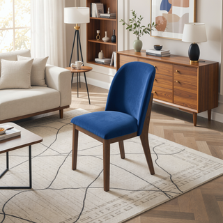 Sunvega Navy Blue Velvet Dining Chair Set of 2 with Solid Wood Legs