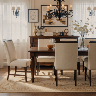 Sunvega Beige Textured Fabric Upholstered Side Chairs with Brown Wooden Finish